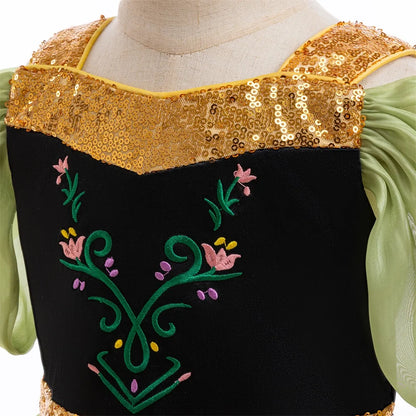 Girl Green Anna Princess Gown Kids Flower Embroidery Party Dress Girls Summer Daily Holiday Clothes Children Fashion Costumes