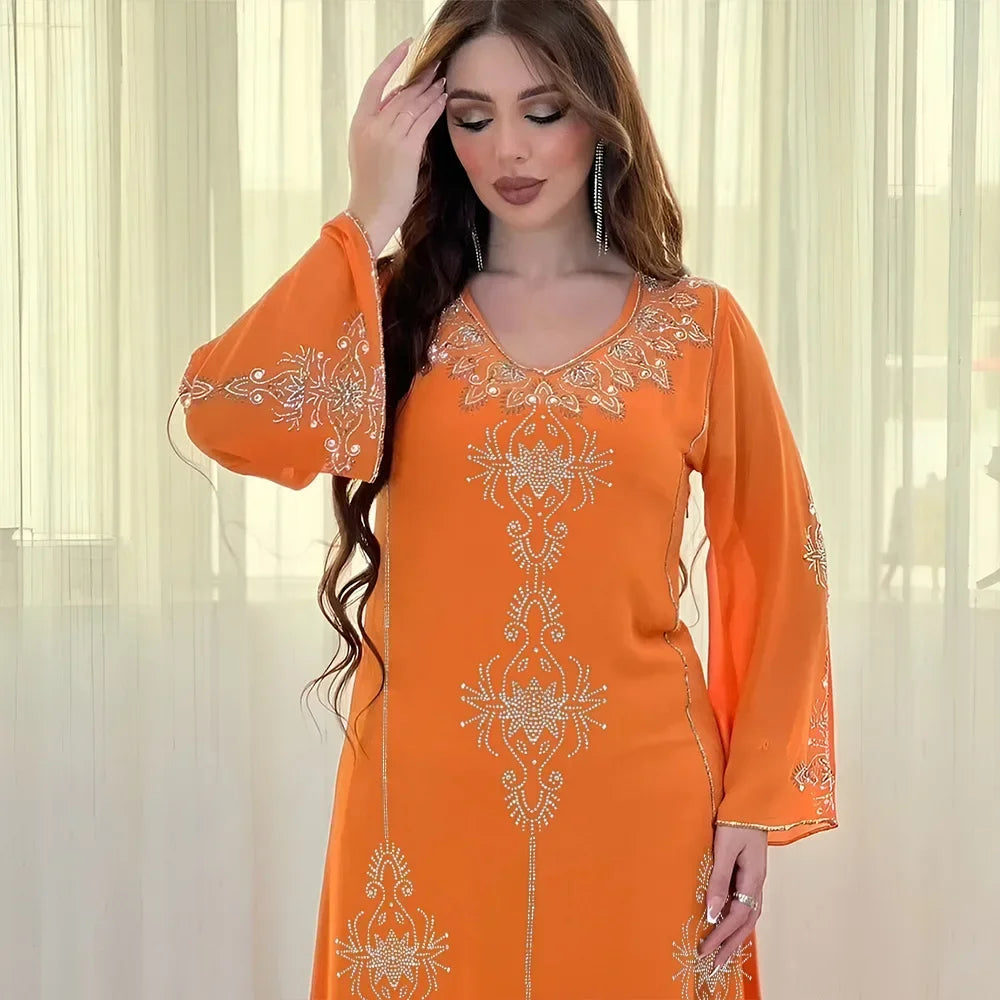 Customized Eid Jalabiya Muslim Abaya Party Dress for Women Arab Diamond Lace-up Abayas Long Dresses Robe Woman Elegant Ramadan V