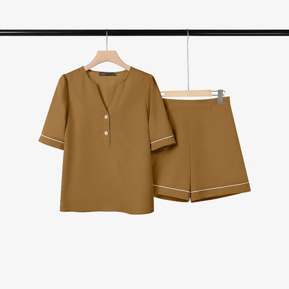 ZANZEA Summer 2PCS Outfit Women 2 Pieces Sets V Neck Short Sleeve Blouse Short Sets Stylish Casual Color-Blocking Tracksuit 2026
