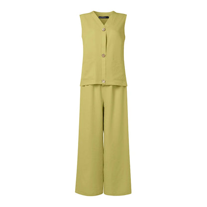 ZANZEA Fashion Women 2 Pieces Sets V Neck Buttons -Up Tanks Tops Trousers Suit Summer 2PCS Outfits Elegant OL Work Pant Sets