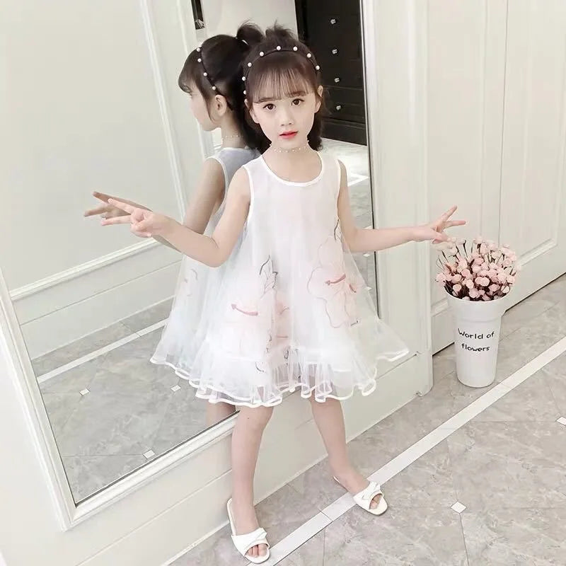 Sleeveless Mesh Children's Strapless Princess Dress 2025 Girl Summer Clothes Girls From 7 8 Years Dresses Kids Girl's Holiday 9