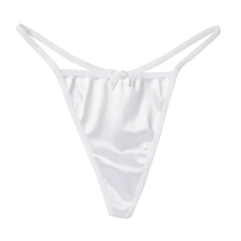 1/3Pcs Women Satin Thong Underwear Sexy Low Waist Bow G-string Cotton Crotch T-back Panties M-2XL