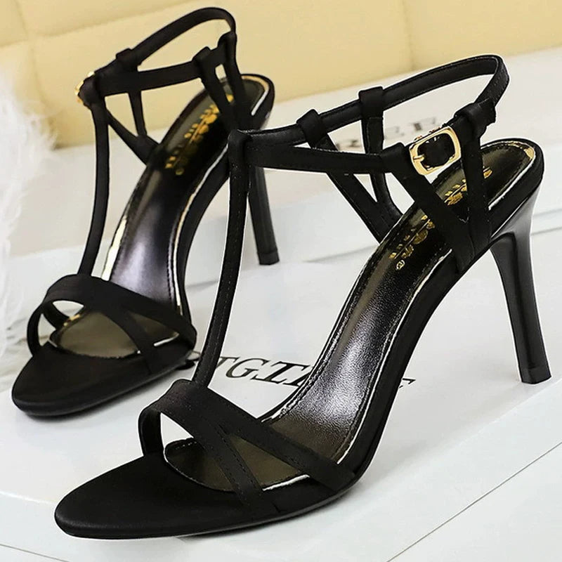 BIGTREE Shoes Summer High-Heeled Sandals Women Sexy High Heels Stiletto 8 cm And 11cm T-shaped Buckle Strap Women Sandals Shoes