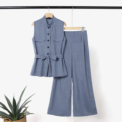 ZANZEA Stylish Summer Sleeveless Tanks Tops Pant Sets Women Elegant Casual Holiday Outfits Solid OL Work Tracksuit 2 Pieces Sets