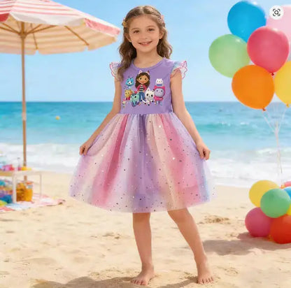 Gabby DoLLhouse Dress Kids Summer Short Sleeve Dresses Baby Girls Cartoon Clothes Toddler Girl Princess Wedding Party Vestidos
