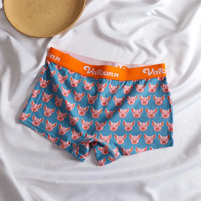 60S Cotton Women Panties Cartoon Print Shorts Sports Boxer Breathable Cozy Sexy Underwear Mid-Waist Boyshort Female Girls Pants