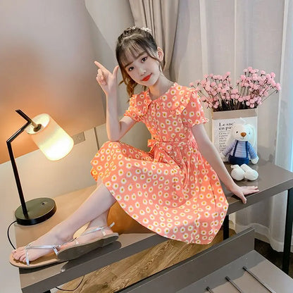 Doll-collar Dress Summer Suit for Girl Kids Clothes Children Dresses Girls Little Junior Girls' Clothing Princess Girls' Elegant