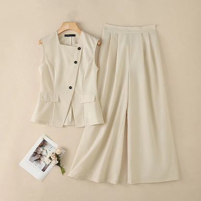 Fashion Women 2 Pieces Sets ZANZEA Summer Sleeveless Buttons -Up Tanks Tops Pants Sets Elegant Solid OL Work Tracksuit Outfits