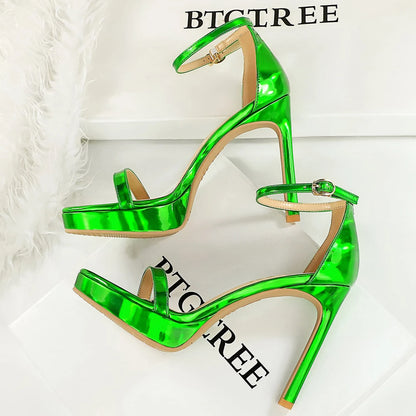 Plus Size 43 Summer Women Sandals High Heels Shoes Platform Pumps Women Heels Sexy Party Shoes Patent Leather Stiletto 11.5 cm