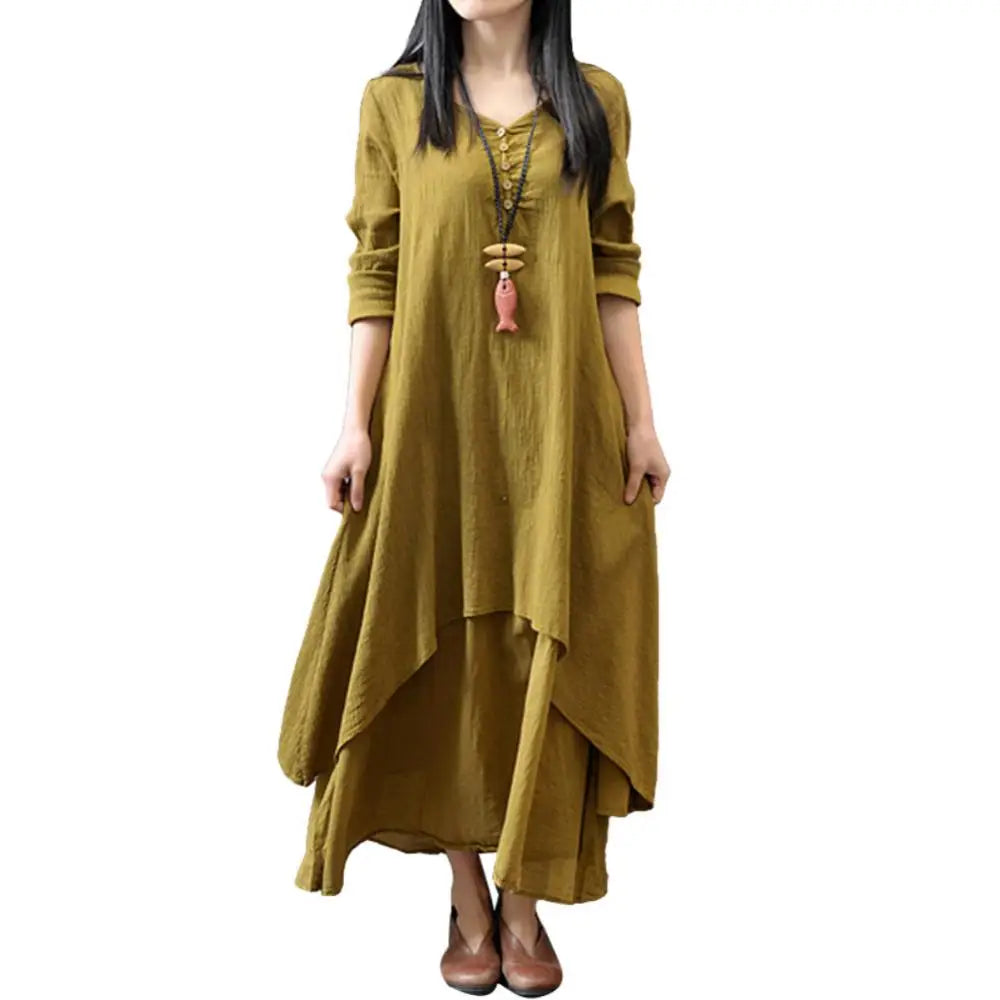 Winter Summer Long Dress Women Long Sleeve Loose V-neck Elegant Dresses Party 2023 New Vintage Chinese Style Dress