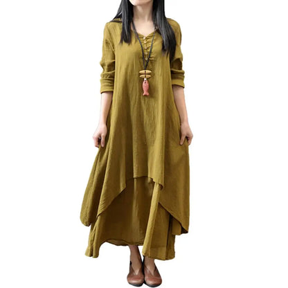 Winter Summer Long Dress Women Long Sleeve Loose V-neck Elegant Dresses Party 2023 New Vintage Chinese Style Dress