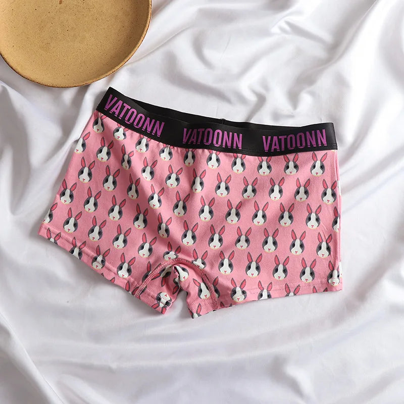 60S Cotton Women Panties Cartoon Print Shorts Sports Boxer Breathable Cozy Sexy Underwear Mid-Waist Boyshort Female Girls Pants