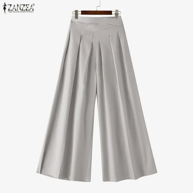 Elegant ZANZEA  Women Pants Summer Spring Wide Leg Pants Loose Thin Long Trousers OL Work Party Bottoms Streetwear Oversize