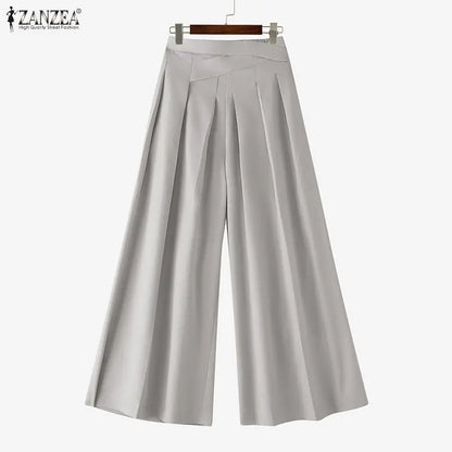 Elegant ZANZEA  Women Pants Summer Spring Wide Leg Pants Loose Thin Long Trousers OL Work Party Bottoms Streetwear Oversize