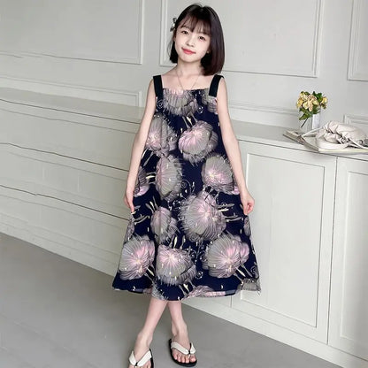 Kids' Loose Beach Dress Princess Girls Girl Women's Summer Dresses Farm Casual Elementary School Student Woman Clothes Party