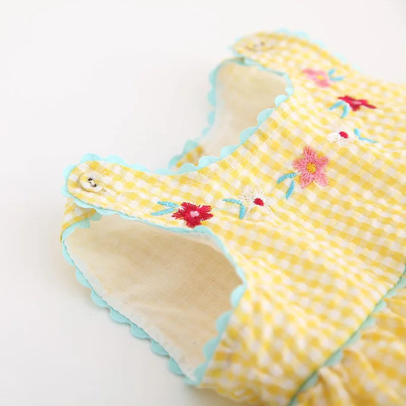 2026 Summer Toddler Baby Girls Tank Top Dresses 1-6Y Kid's Cartoon Ducklings Vest Dress Embroidered Floral Plaid Girls Outwear