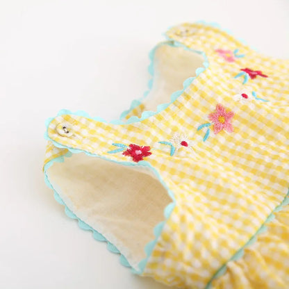 2026 Summer Toddler Baby Girls Tank Top Dresses 1-6Y Kid's Cartoon Ducklings Vest Dress Embroidered Floral Plaid Girls Outwear
