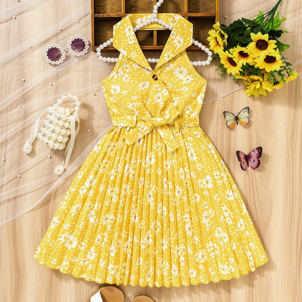 (189) Little Girls' Summer Floral Suspender Dress, Yellow Vintage Pastoral Style Dress, a Must-Have Dress for Baby's Holiday Photos, Fresh and Sweet, Skin-Friendly and Comfortable, the First Choice for Outdoor Outings and Bir