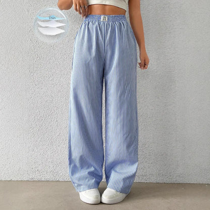2026 Women's Casual Striped Woven Wide Leg Pants Fall Winter Casual Stylish Full Length Trousers Y2K Clothes Streetwear