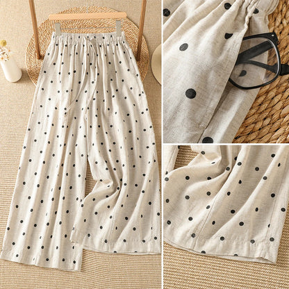 Summer New Polka Dot Wide Leg Pants Elastic Waist Loose Harem Pants Cotton Material Commute Style Ladies plus Size Trousers