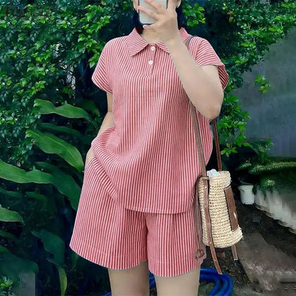 2026 ZANZEA Summer  Short Sleeve Shirt Short Sets Casual Holiday Striped Outfits Women 2 Pieces Sets Stylish OL Work Tracksuit