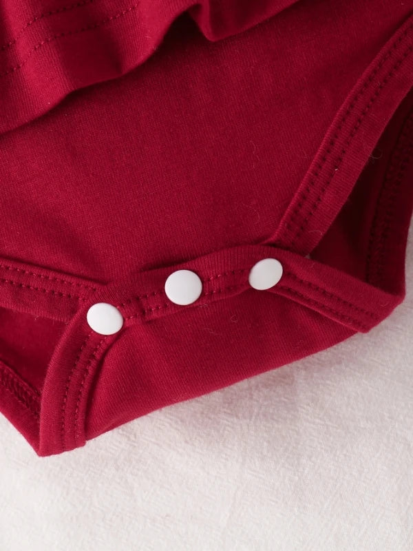 Baby Girl Red Polo Dress Set, Short-Sleeve "MINI" Letter Print Ruffled Dress with Bodysuit, Toddler Casual Outfit