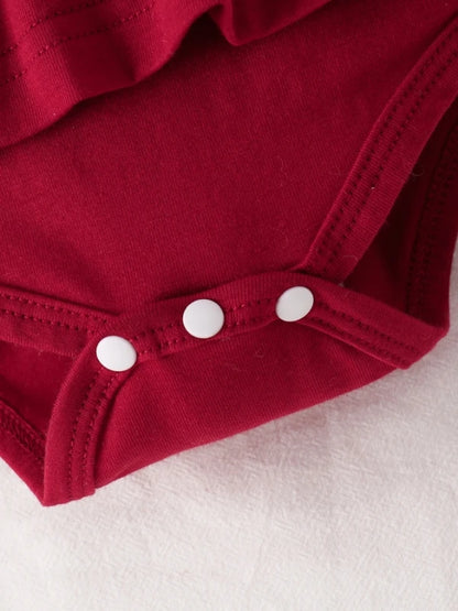 Baby Girl Red Polo Dress Set, Short-Sleeve "MINI" Letter Print Ruffled Dress with Bodysuit, Toddler Casual Outfit