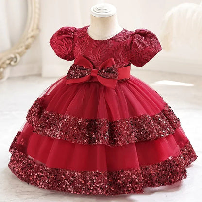 Fashion Bow Girls Party Dresses Cotton Short Sleeve Children Clothing Bridesmaid Dresses Summer Kids Dresses for Girls 1-6 Years