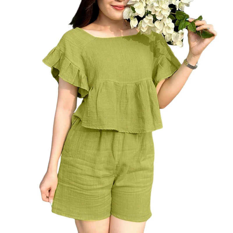 ZANZEA Korean Fashion Short Sets Women Square Neck Cropped Blouse & Elastic Waist Shorts 2 Piece Suits Summer Causal Outfits