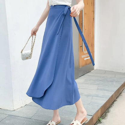 Vacation Style Wrap Skirt Beachside Long Skirt Women's High Waist A-Line Midi Skirt Floral Print One-Piece Summer Spring