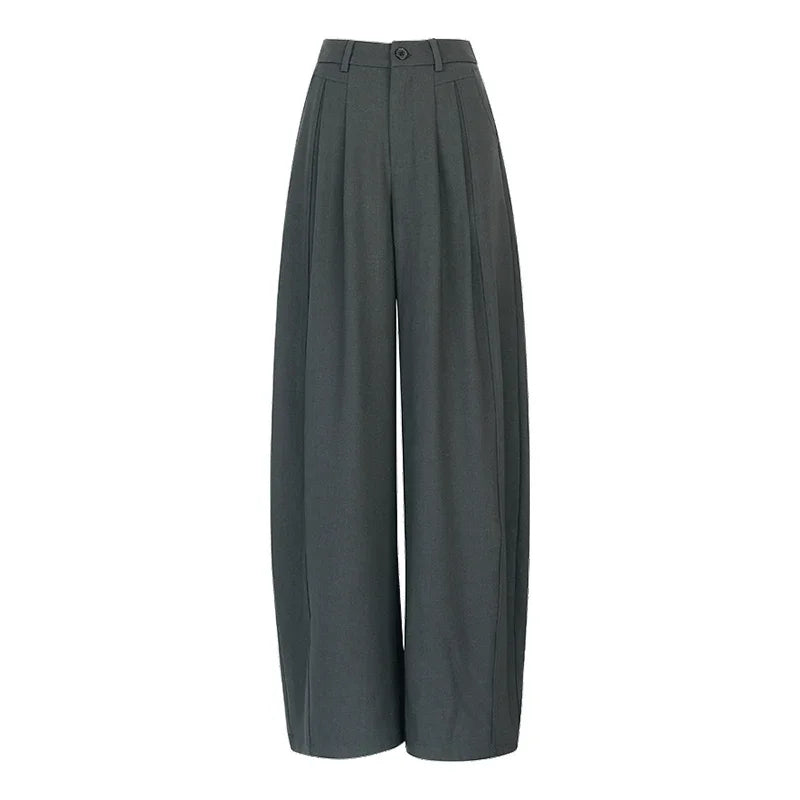 ELFSACK High Waist Pleated Wide Leg Trousers, Minimalist Casual Office Trousers for Women, Button Fly Loose Palazzo Pants