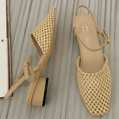 Retro Mesh Hollowed Women Sandals Fashion Back Strap Buckle Wedge Sandals Woman Comfortable Breathable Non-slip Slide Sandals