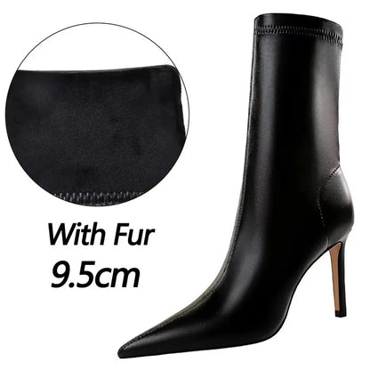 BIGTREE Shoes Pu Leather Boots Women Ankle Boots Sexy High-heel Boots Autumn Winter Shoes Short Boots Plus Size 43 Women Heels