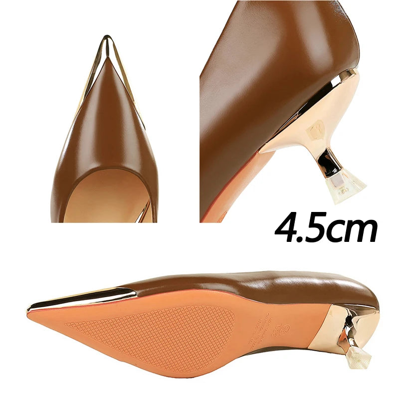 BIGTREE Shoes Women Pumps Metal Pointed Tip Kitten Heels Stiletto 4.5 cm Luxury Banquet Shoes Sexy Party Shoes Women Heels New