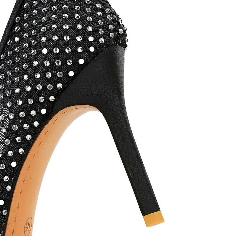 Luxury Rhinestone Mesh Women Pumps Fashion Dress Wedding Shoes High Heels Stilettos 9.5 CM Sexy Party Shoes New Ladies Pumps