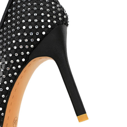 Luxury Rhinestone Mesh Women Pumps Fashion Dress Wedding Shoes High Heels Stilettos 9.5 CM Sexy Party Shoes New Ladies Pumps
