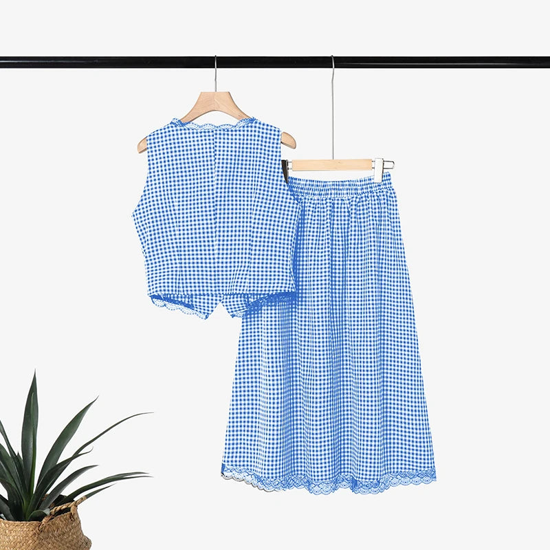 ZANZEA Summer Sleeveless Plaid Patchwork Vests Tops Dress Sets Elegant Women 2 Pieces Sets Stylish OL Work Skirt Suit OL Outfits