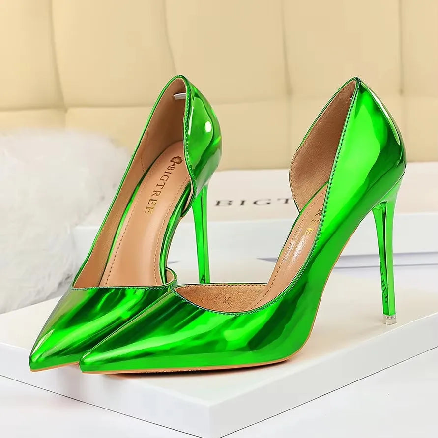 2026 Women 10.5cm High Heels Blue Green Valentine Pumps Luxury Glossy Stripper Stiletto Wedding Bridal Fetish Shoes Plus Size 43