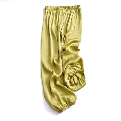 Summer Fashion Elastic Waist Loose Casual Ankle Length Satin Lantern Pants Women Solid Color All-match Trousers Female Clothes