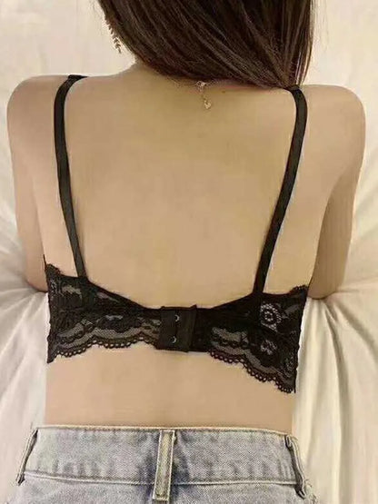 Bandage Design Lace Transparent Bralette Women Sexy Hollow Out Wire Free Bra Summer Thin Breathable Mesh Push Up Bras