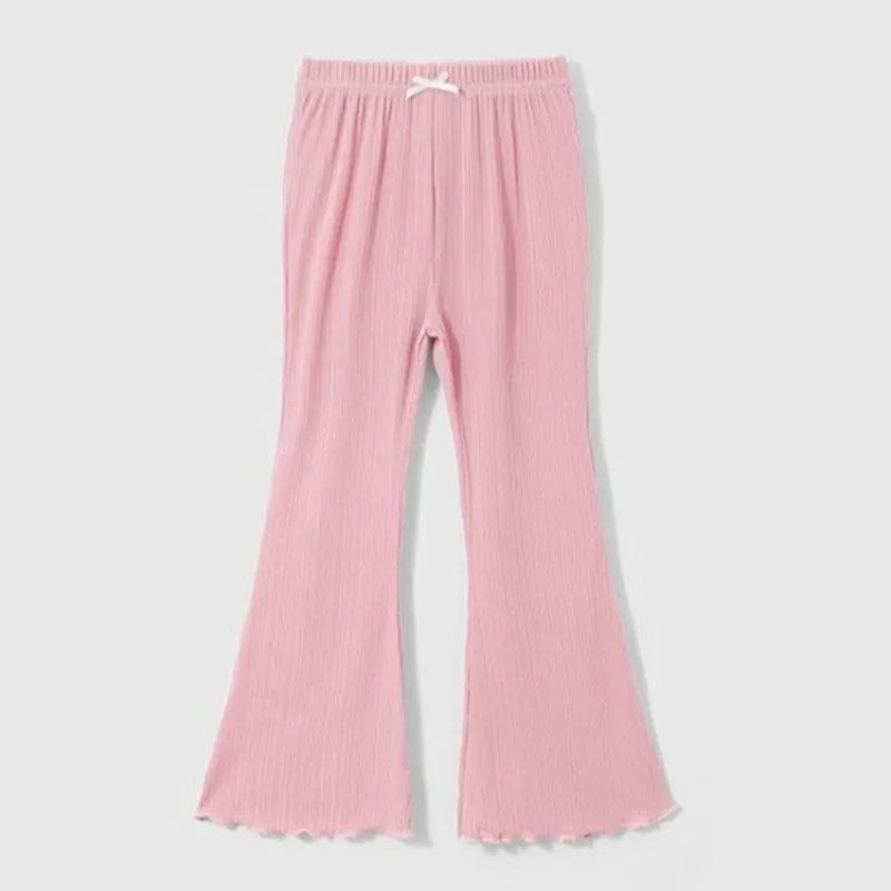 Girls' Summer Lightweight Bell Bottom Pants with Bow Height Enhancing Versatile Casual Pants for Kids Stylish and Comfortable