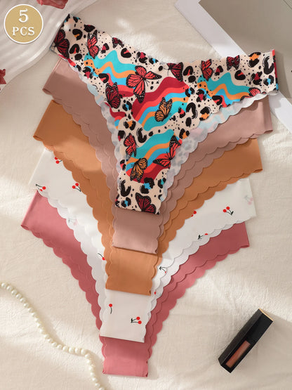 5pcs Women's Low-Waist Panties, Soft and Comfortable Triangle Underwear, Suitable for Sports and Daily Wear
