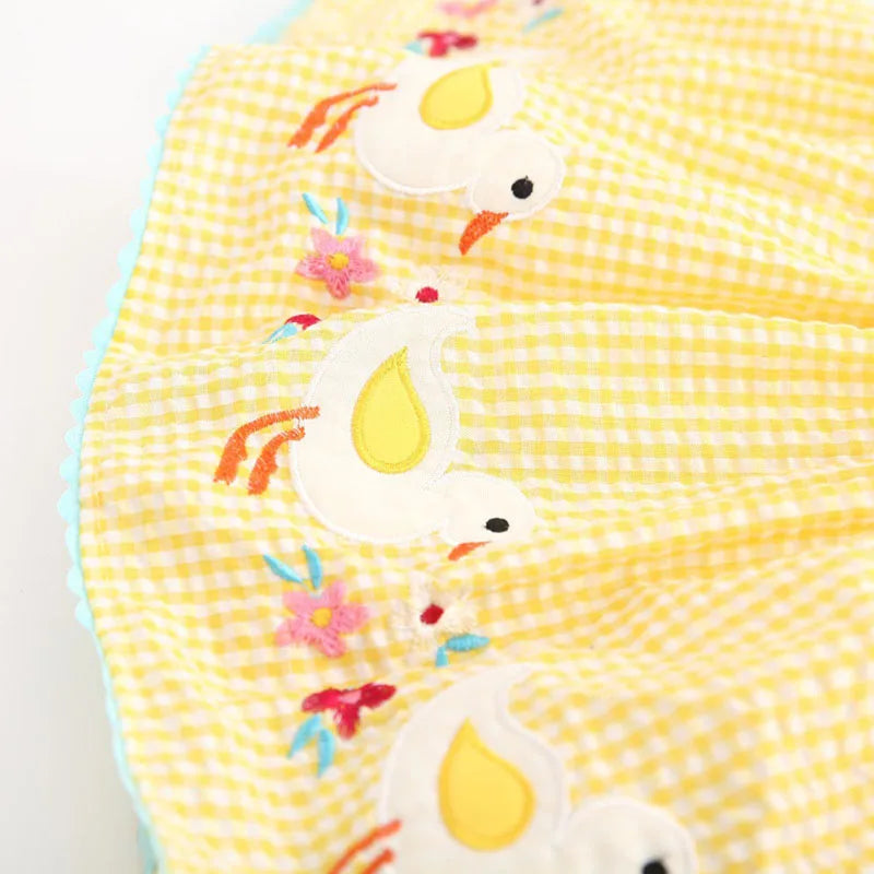 2026 Summer Toddler Baby Girls Tank Top Dresses 1-6Y Kid's Cartoon Ducklings Vest Dress Embroidered Floral Plaid Girls Outwear