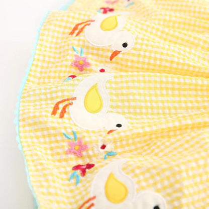 2026 Summer Toddler Baby Girls Tank Top Dresses 1-6Y Kid's Cartoon Ducklings Vest Dress Embroidered Floral Plaid Girls Outwear