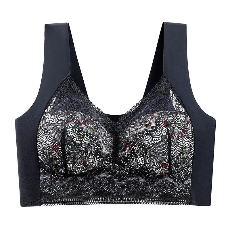 1pcs Womens Seamless Ice Silk Full Cup Bras No Steel Ring Support Lace Bralette Large Size Brassiere Comfort Ventilate Underwear