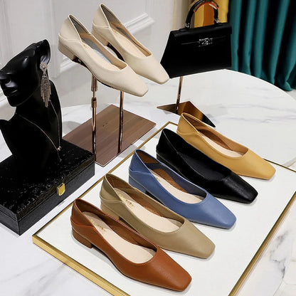 Fashion Low-Heel Women Shoes Versatile Square Head Women Mules Two Pairs Of Soft Leather Loafer High-Quality Heels 6 Colour