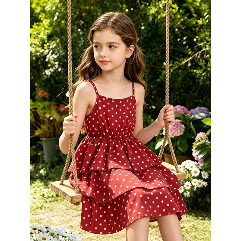 Princess Dress for Kids 4-12 Years Summer Polka Dot Cake Dress For Girls Formal Dresses Birthday Hosting Party Beach Vacation