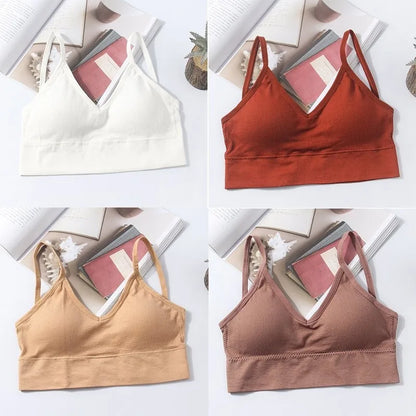 Kit 4 Women Seamless Bra Set, Sexy Beautiful Back Cotton Bra Comfortable Breathable Padded Bra Underwear