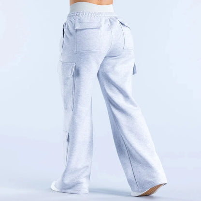 2026 Women‘s Wide Leg Cargo Pants  Elastic Waistband with Large Pockets Casual Fitness Sportswear Y2k Long Pants