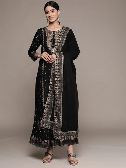 Indian Women's Punjabi Suit 3-Piece Set Cotton Floral Print Kurta Dupatta Ethnic Salwar Kameez for Wedding Diwali Daily Wear